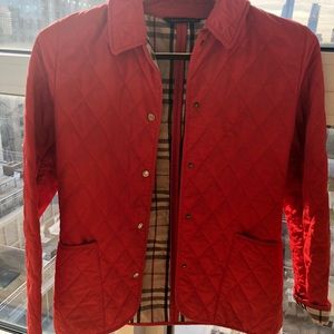 Red Burberry quilted jacket